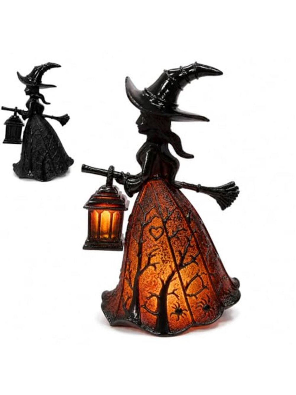 Halloween Witch Lamp Stained Glass, 7 Inch Gothic Witch Hat Lamp for Decor
